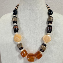Load image into Gallery viewer, Vintage Chunky Faux Amber &amp; Faux Bone Resin &amp; Wood Beaded Statement Necklace
