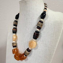 Load image into Gallery viewer, Vintage Chunky Faux Amber &amp; Faux Bone Resin &amp; Wood Beaded Statement Necklace
