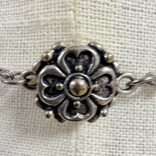 Load image into Gallery viewer, Vintage 1960s Black Cream Faux Pearl Glass Bead Necklace Silver Flower Box Clasp
