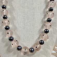 Load image into Gallery viewer, Vintage 1960s Frosted Pink Black Polka Dot Lucite Bead Opera Necklace 35" Barrel Clasp
