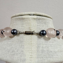 Load image into Gallery viewer, Vintage 1960s Frosted Pink Black Polka Dot Lucite Bead Opera Necklace 35" Barrel Clasp
