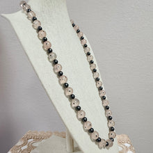 Load image into Gallery viewer, Vintage 1960s Frosted Pink Black Polka Dot Lucite Bead Opera Necklace 35" Barrel Clasp
