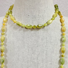 Load image into Gallery viewer, Vintage 1960s Green Marbled Lucite Bead Flapper Opera Length Necklace 47"
