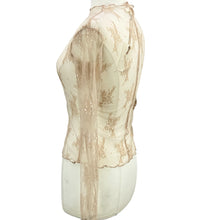 Load image into Gallery viewer, Mauve White Lettuce Trim Sheer Lace Long Sleeve Top Size Small

