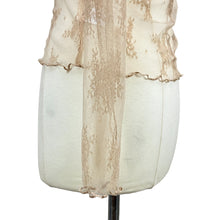 Load image into Gallery viewer, Mauve White Lettuce Trim Sheer Lace Long Sleeve Top Size Small
