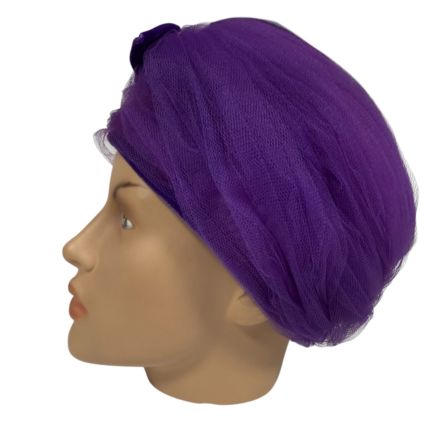 1960s Mr. John Jr. Purple Tulle & Velvet Turban-Style Bubble Hat Size 6.5