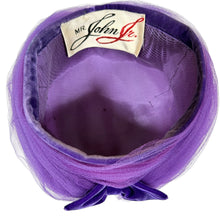 Load image into Gallery viewer, 1960s Mr. John Jr. Purple Tulle &amp; Velvet Turban-Style Bubble Hat Size 6.5
