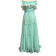 Load image into Gallery viewer, 70s Teal Blue Prairie Maxi Dress Size Small
