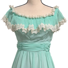 Load image into Gallery viewer, 70s Teal Blue Prairie Maxi Dress Size Small
