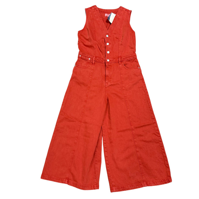 Orange Denim Wide Leg Jumpsuit Button Front Sleeveless Size 10