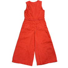 Load image into Gallery viewer, Orange Denim Wide Leg Jumpsuit Button Front Sleeveless Size 10
