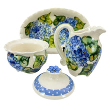 Load image into Gallery viewer, Heather Lane Pottery Hand Painted Hydrangea Florals Sugar Creamer Set 4 Pcs
