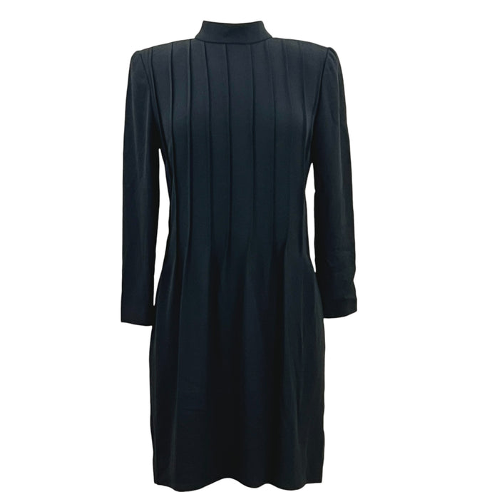 Vintage Black Above The Knee Long Sleeves Pleated Dress Size 6P