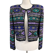 Load image into Gallery viewer, VTG Silk Embroidered &amp; Beaded Geometric Cropped Jacket Small
