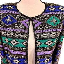 Load image into Gallery viewer, VTG Silk Embroidered &amp; Beaded Geometric Cropped Jacket Small
