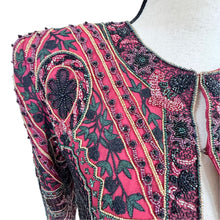Load image into Gallery viewer, Vintage Burgundy Silk Heavy Beaded Evening Jacket Small
