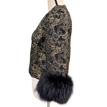 Load image into Gallery viewer, 60s Gold Metallic Floral Brocade Fur Cuff Evening Jacket Size M
