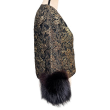Load image into Gallery viewer, 60s Gold Metallic Floral Brocade Fur Cuff Evening Jacket Size M
