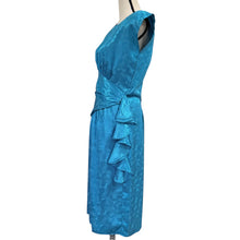 Load image into Gallery viewer, 80s April Rain Turquoise Jacquard Cocktail Dress Size Medium/Large
