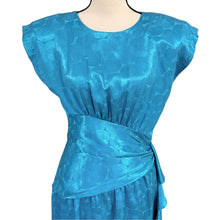 Load image into Gallery viewer, 80s April Rain Turquoise Jacquard Cocktail Dress Size Medium/Large
