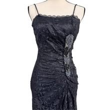 Load image into Gallery viewer, Vintage Black Lace Embellished Asymmetrical Midi Dress Size XS/0
