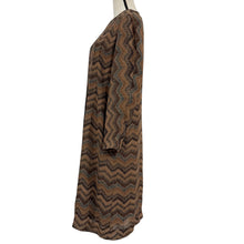 Load image into Gallery viewer, 1970s Earth Tone Chevron Pleated Midi Tent Dress Size Large
