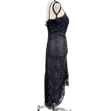 Load image into Gallery viewer, Vintage Black Lace Embellished Asymmetrical Midi Dress Size XS/0
