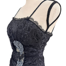 Load image into Gallery viewer, Vintage Black Lace Embellished Asymmetrical Midi Dress Size XS/0

