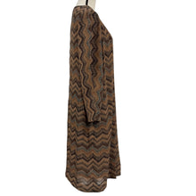 Load image into Gallery viewer, 1970s Earth Tone Chevron Pleated Midi Tent Dress Size Large
