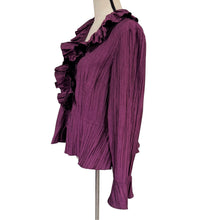 Load image into Gallery viewer, 90s Nygård Plum Purple Crushed Pleated Ruffle Collar Blouse Large
