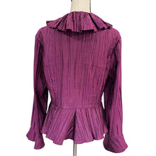 Load image into Gallery viewer, 90s Nygård Plum Purple Crushed Pleated Ruffle Collar Blouse Large
