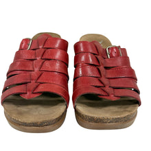 Load image into Gallery viewer, Dansko Red Leather Woven Heeled Clog Sandals Size 6.5
