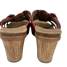 Load image into Gallery viewer, Dansko Red Leather Woven Heeled Clog Sandals Size 6.5
