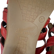 Load image into Gallery viewer, Dansko Red Leather Woven Heeled Clog Sandals Size 6.5
