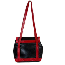 Load image into Gallery viewer, VTG 80s 90s Stuart Weitzman Black &amp; Red Leather Geometric Shoulder Bag
