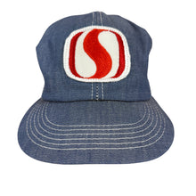 Load image into Gallery viewer, 1980s K Products Safeway Logo Patch Denim &amp; Mesh Snapback USA
