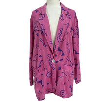 Load image into Gallery viewer, 1980s Blazer Pink with Purple Geometric Pattern Size Large/XL
