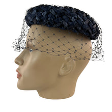 Load image into Gallery viewer, Mid Century Navy Blue Pillbox Hat Size Small
