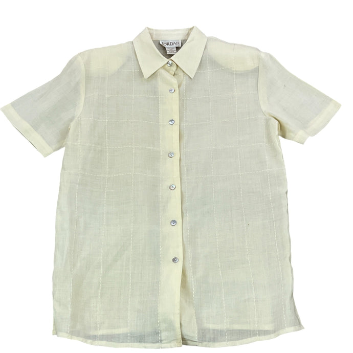 Vintage 100% Linen Embroidered Button Up Short Sleeve Shirt Size M