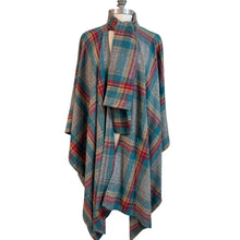 Load image into Gallery viewer, Vintage Plaid Wool Blend Cape Wrap One Size

