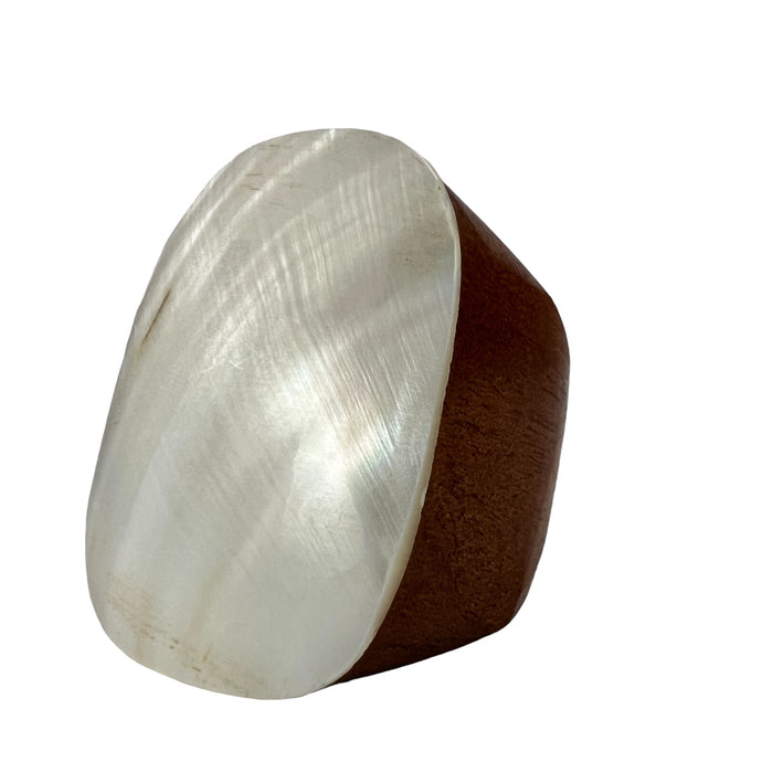 Chunky Seashell Hand Carved Wooden Ring Size 11.5