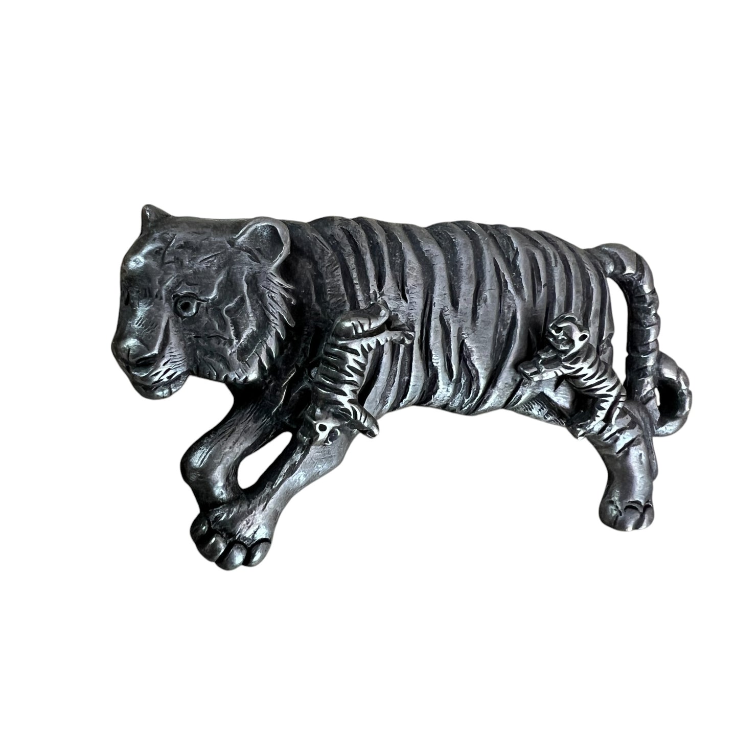 Silver Tiger & Cubs Brooch