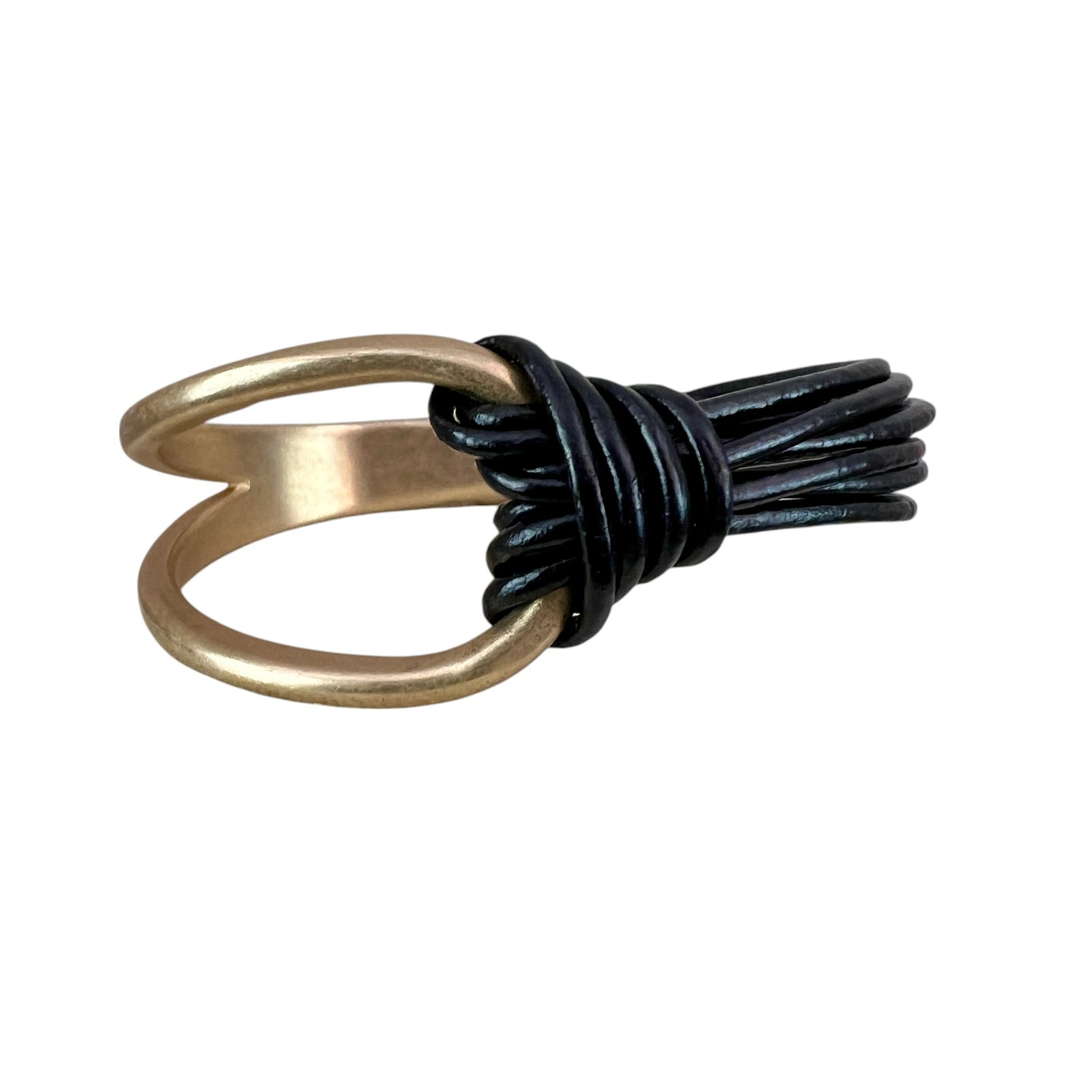 Black Leather Bracelet with Gold Tone Accent