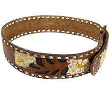 Load image into Gallery viewer, Vintage Tooled Leather Belt with Flowers Size Medium
