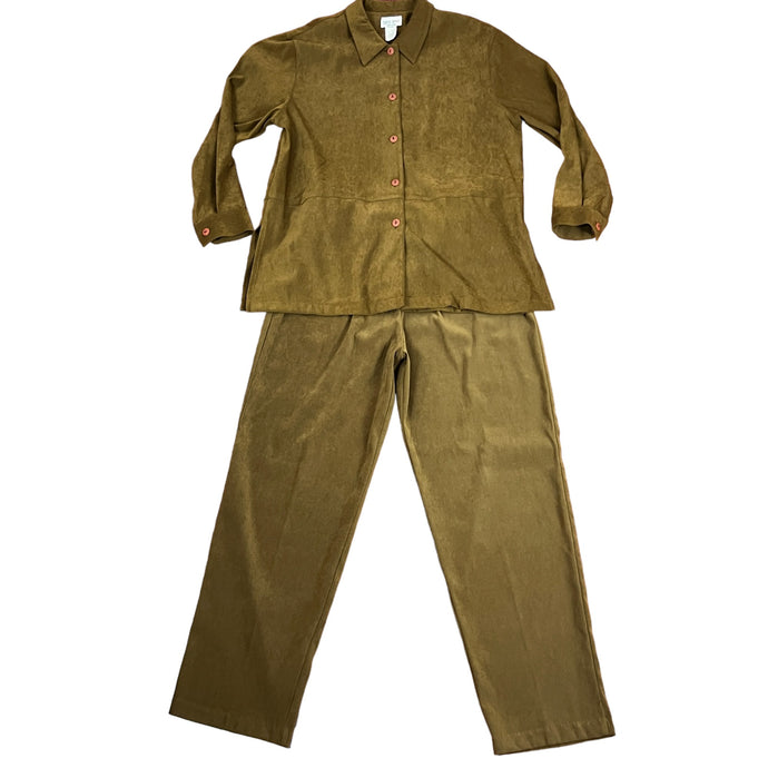 Brown Relaxed Fit Two Piece Pants and Button Up Top Set