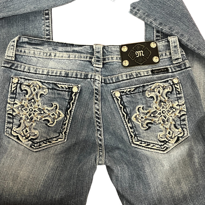 Miss Me Rhinestone Pockets Boot Cut Jeans Size 28