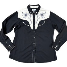 Load image into Gallery viewer, 90s Panhandle Slim Black &amp; White Embroidered Western Shirt Pearl Snap Size XL
