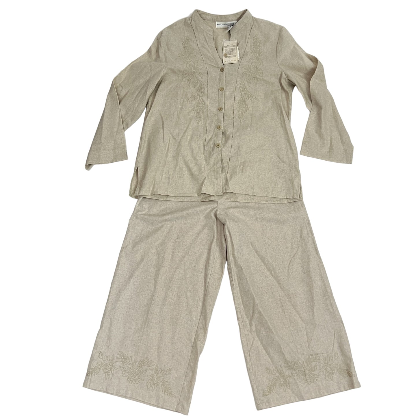 Embroidered Linen/Cotton 2 Pieces Pants Set Size Medium 