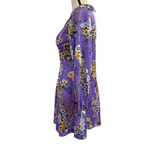 Load image into Gallery viewer, 60s Purple Mod Floral Mini Shift Dress Small
