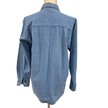 Load image into Gallery viewer, Vintage 1990s Hand Painted Denim Shirt Floral Small
